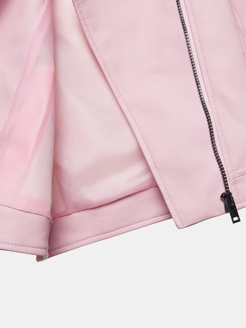 Close-up of a pink jacket with a zipper on a white background