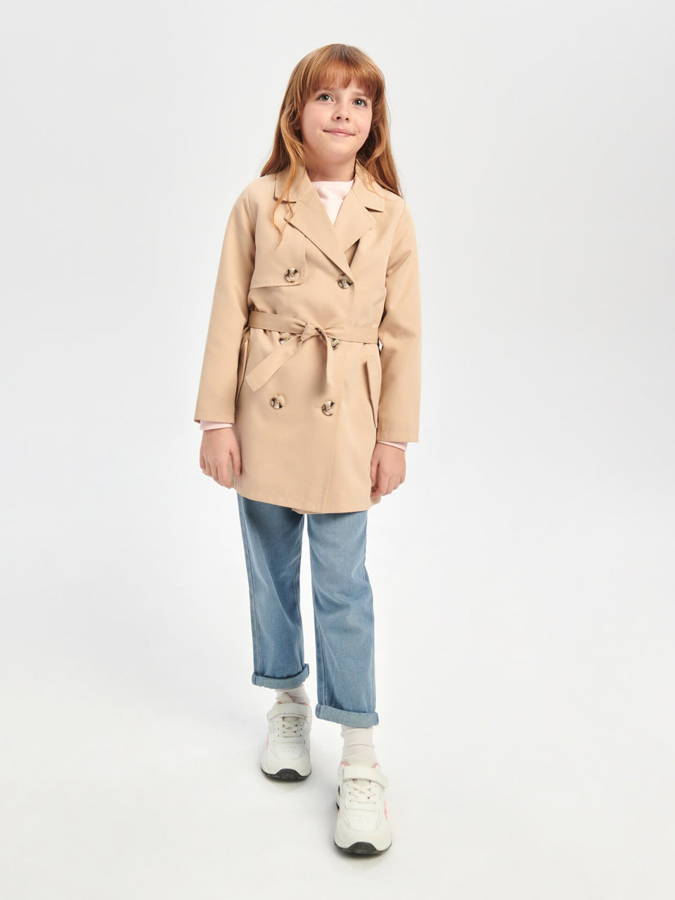 Sinsay Girl's Beige Double Breasted Trench Coat