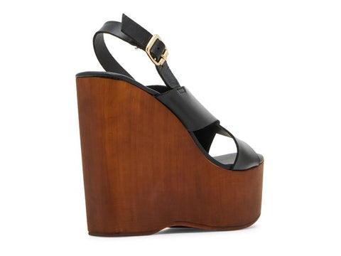 Steve Madden Women's Black Galaxy Wooden Platform Wedge Sandals | Steve Madden In Lebanon