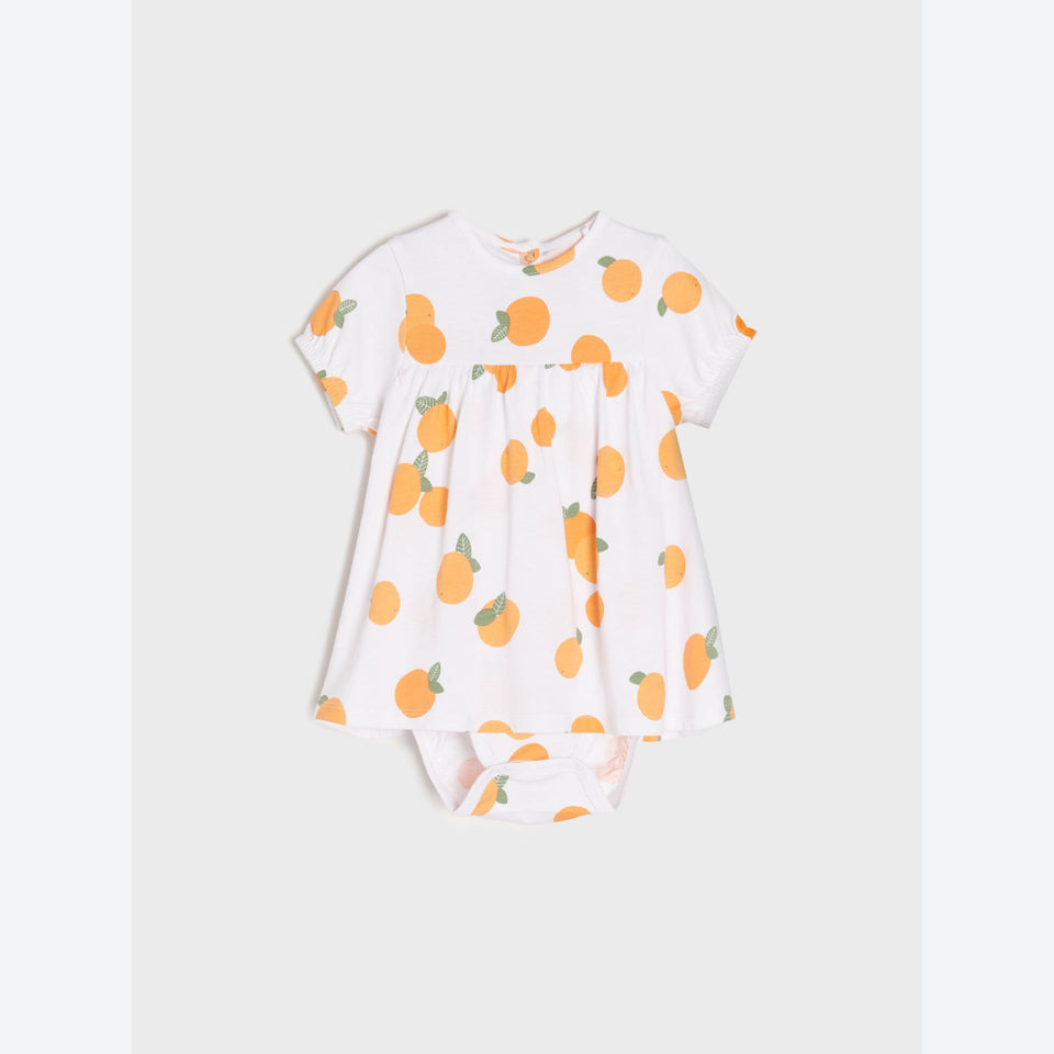 Sinsay Girl's Dress White And Orange Fruit Print Short-Sleeve Bodysuit Dress