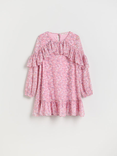 Reserved Girl's Pink Floral Ruffle Sleeve Dress | Reserved In Lebanon