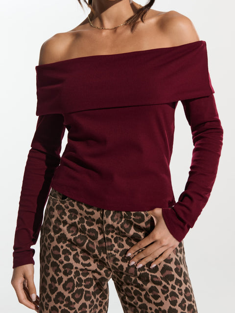 Sinsay Women's Burgundy Long Sleeve Off Shoulder Blouse|Sinsay In Lebanon