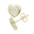 A pair of yellow gold heart stud earrings with a cluster of clear pavé diamonds on the front, shown on a plain white background. One earring is shown from the front, and the other is angled to show the post and butterfly back.