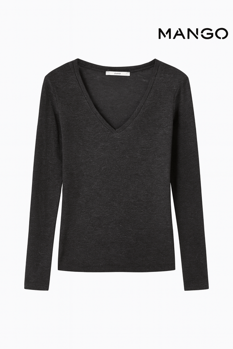 Mango Women's Dark Grey Long-Sleeve Blouse| Mango in Lebanon