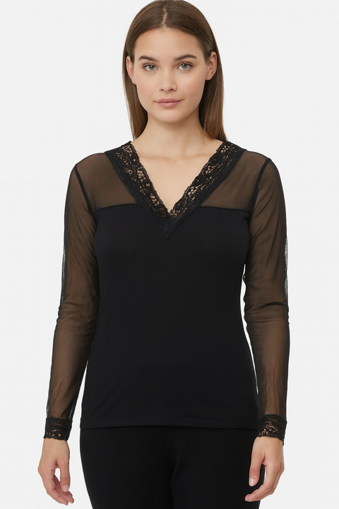 Demar Women's Black Mesh Lace Sleep Shirt | Demar In Lebanon