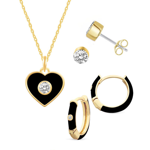 Royal Aura Women's Gold-Tone Heart Crystal & Black Enamel Heart Jewelry Set |Royal Aura In Lebanon
