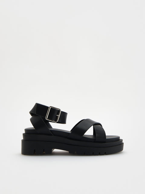 Reserved Women's Black Leather Buckles Sandals | Reserved In Lebanon
