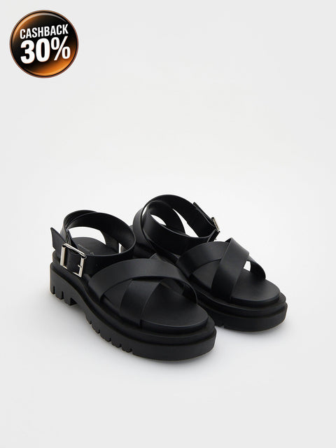 Reserved Women's Black Leather Buckles Sandals | Reserved In Lebanon