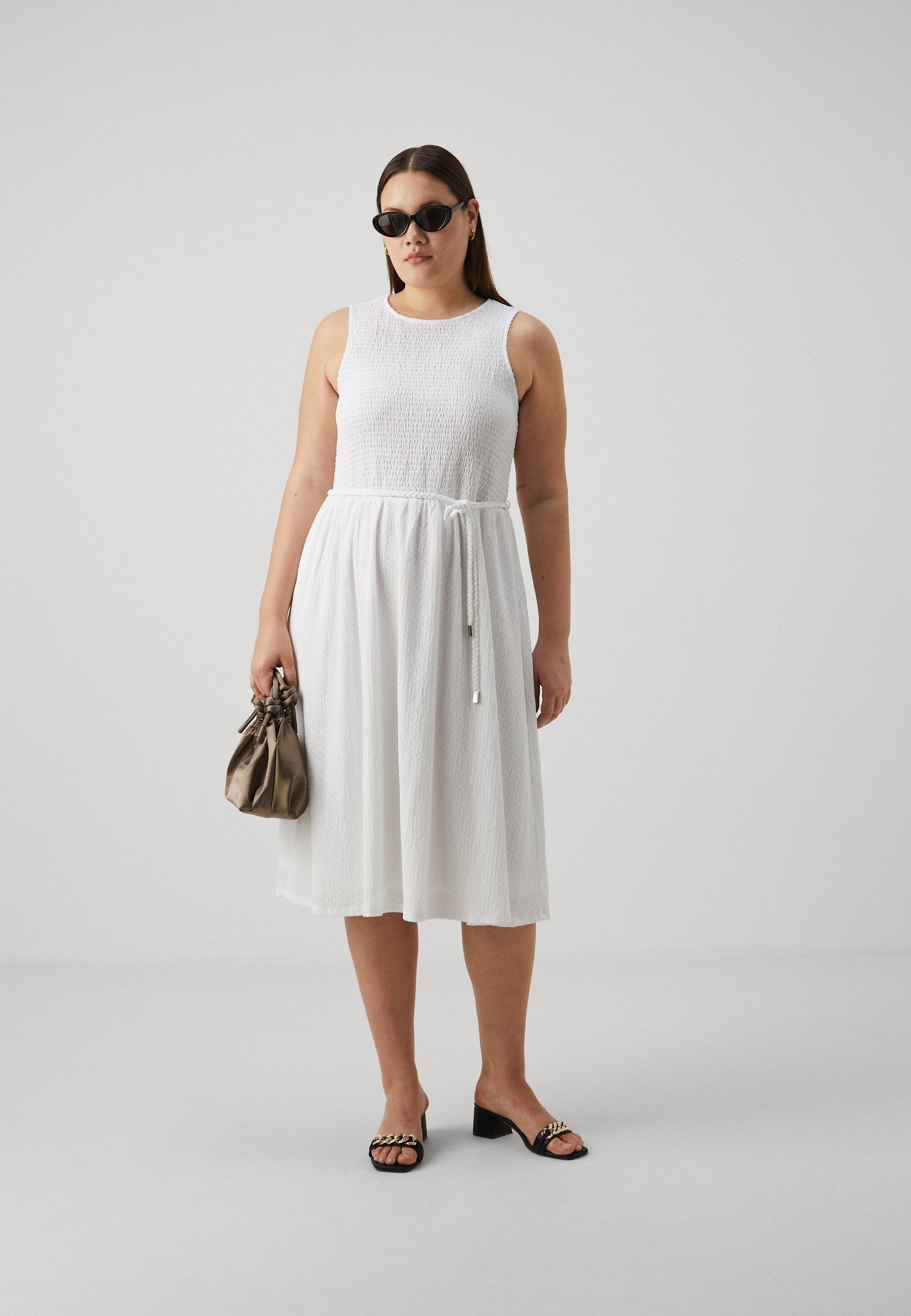 Michael Kors Women's White Smocked Midi Day Dress | Michael Kors In Lebanon