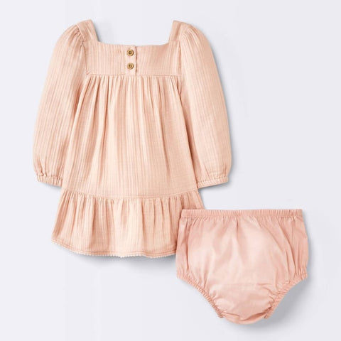Cloud Island Baby Girl's Peach 2pcs Smocked Dress With Diaper Cover Set | Cloud Island In Lebanon