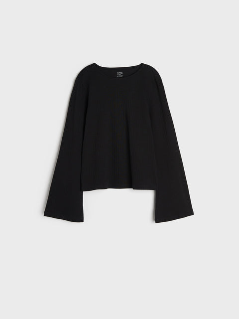 Sinsay Girl's Black Long Sleeve Ribbed Blouse | Sinsay In Lebanon