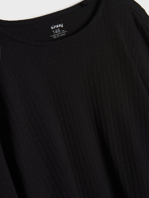Sinsay Girl's Black Long Sleeve Ribbed Blouse | Sinsay In Lebanon