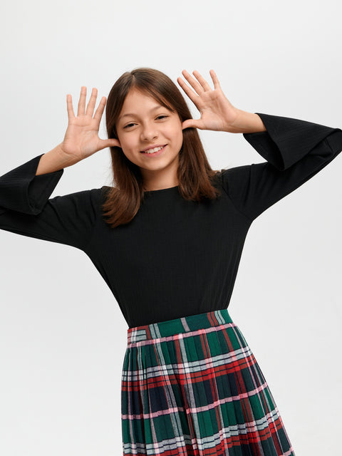 Sinsay Girl's Black Long Sleeve Ribbed Blouse | Sinsay In Lebanon
