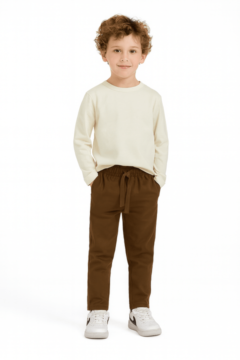 POMPdeLUX Boy's Brown Pull On Trousers | POMPdeLUX in Lebanon