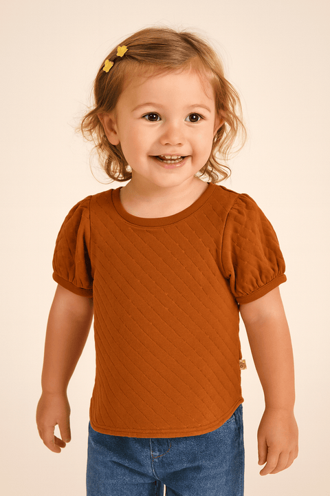 POMPdeLUX Girl's Camel Short Sleeve Blouse | POMPdeLUX in Lebanon