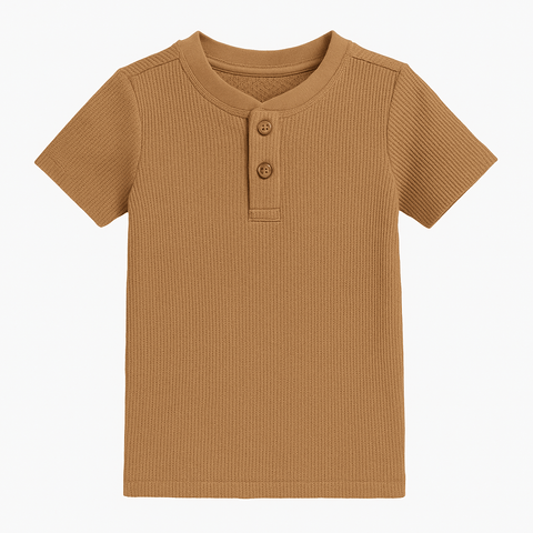 POMPdeLUX Boy's Beige Short-Sleeve Henley Neck T-Shirt | POMPdeLUX In Lebanon