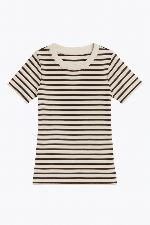 POMPdeLUX Girl's Beige/Brown Striped Short-Sleeve T-shirt |POMPdeLUX in Lebanon