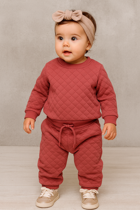 POMPdeLUX Baby Girl's Brick  Quilted Sweatpants |POMPdeLUX in Lebanon