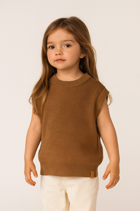 POMPdeLUX Girl's Brown Wool Vest | POMPdeLUX in Lebanon