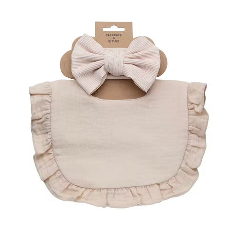Ruffled soft bibs headbands set for toddlers