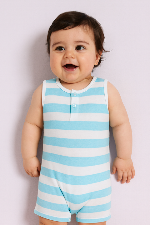 Sinsay Baby Boy's Blue & White Striped Sleeveless Romper |Sinsay In Lebanon