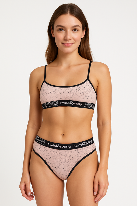 Demar Women's Navy & Light Pink Dotted Printed Lingerie Set | Demar In Lebanon