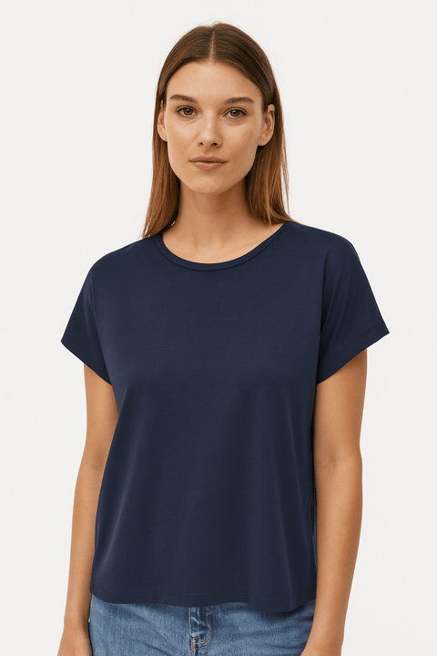 Mango Women's Navy Blue Satin T-Shirt| Mango in Lebanon