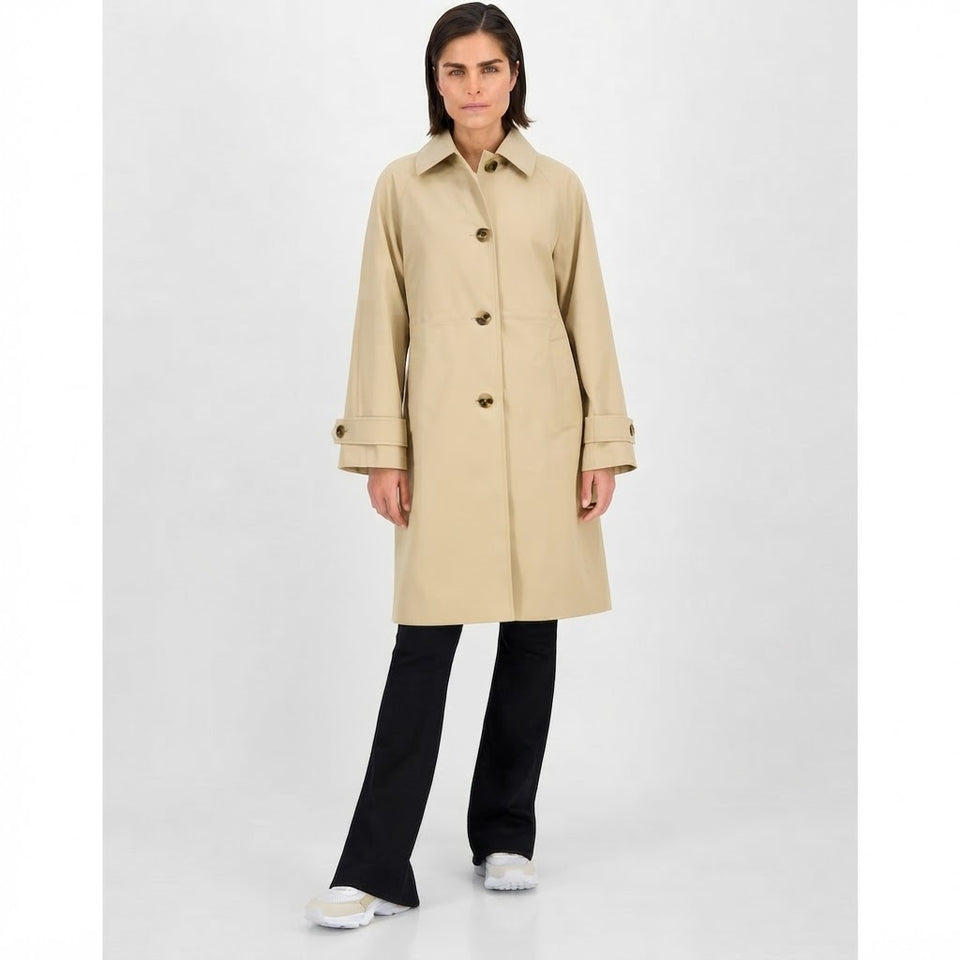 Michael Kors Women's Beige Petite Button-Front Trench Coat