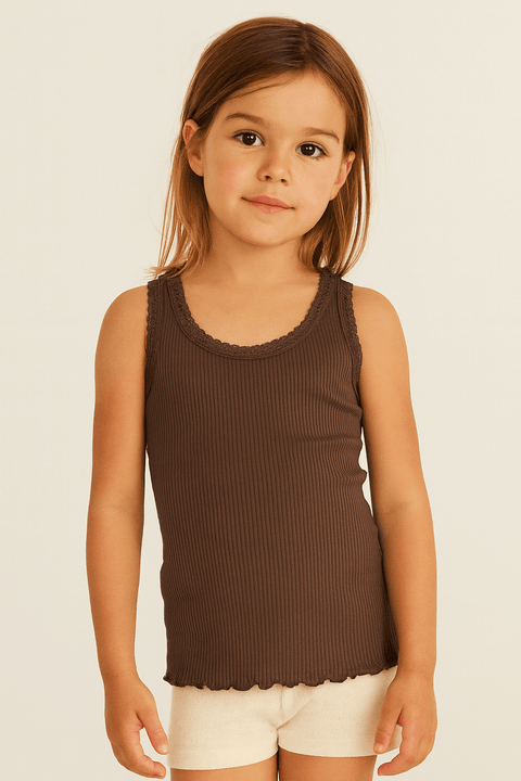 POMPdeLUX Girl's Dark Brown Mathilde Modal Top| POMPdeLUX in Lebanon