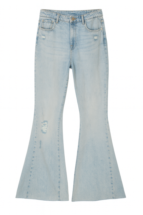 Forever 21 Women's Light Blue High Rise Ripped Flare Jeans | Forever 21 In Lebanon
