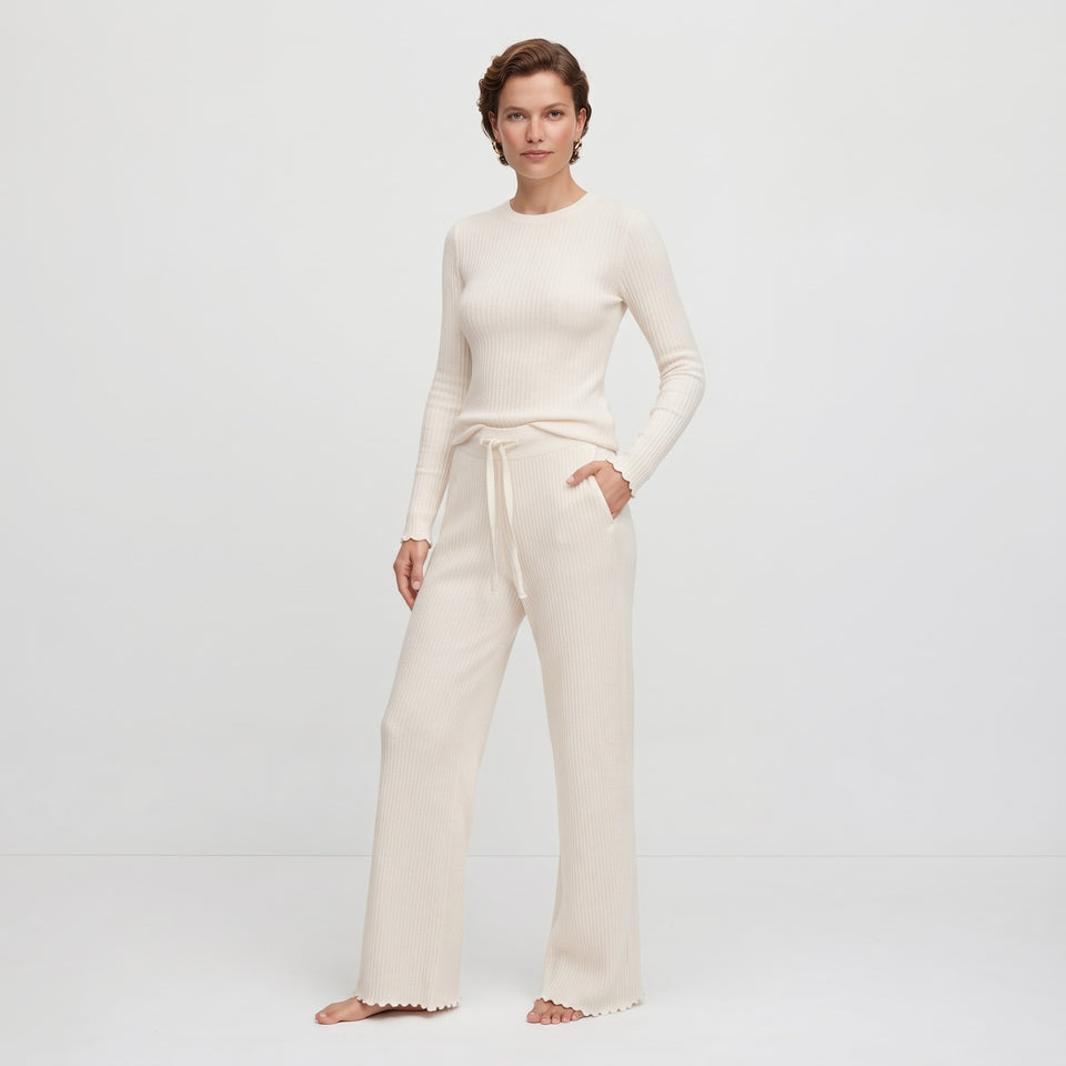 525 Women's Off White Rib-Knit Drawstring Sweatpants