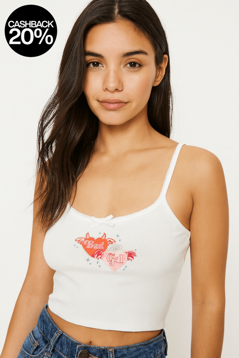 Forever 21 Women's White Printed Ribbed Crop Top |Forever 21 In Lebanon