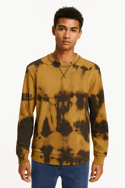 Terranova Men's Black Bleashed Blink Casual Tie Crue-Neck Sweatshirt | Terranova In Lebanon