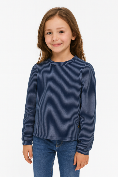 POMPdeLUX Girl's Navy Blue Long-Sleeve Blouse | POMPdeLUX in Lebanon