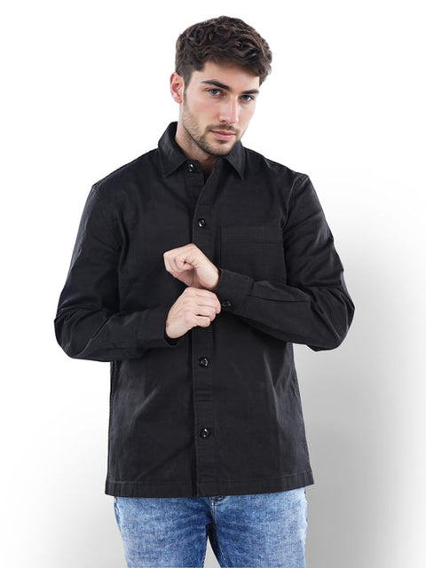 Celio Men's Black Solid Oversized Cotton Long-Sleeve Over Shirt | Celio In Lebanon