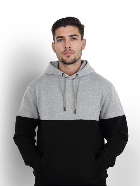 Celio Men's Black & Gray Colourblock Regular Fit Cotton Hoodie|Celio In Lebanon