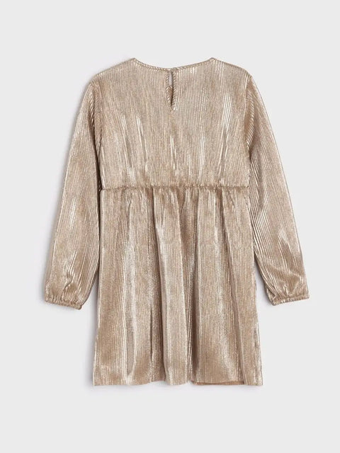 Gold metallic dress on a light gray background