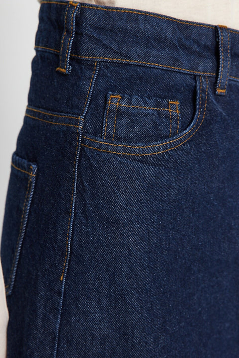 SD Women's  Navy Blue Denim Skirt With Stitching Detail TR646 shr