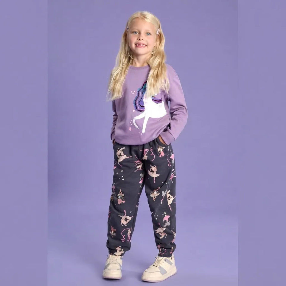 Sinsay Girl's Dark Grey with an All Over Multicolored Animal Graphic Sweatpants