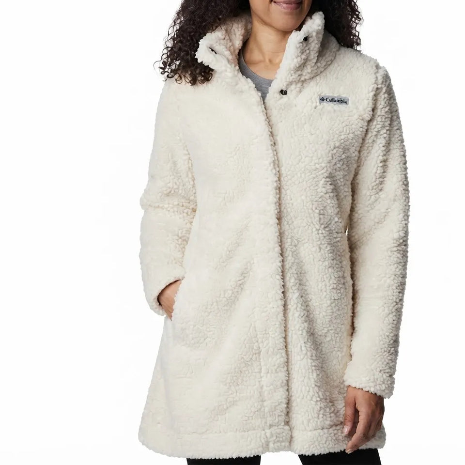 Columbia Women's Off-White Long Sherpa Fleece Snap Front Jacket