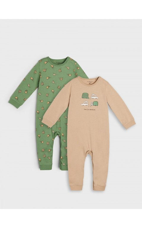 Sinsay Fox & Bunny Baby Boy's Beige & Green Car Printed Pack Of 2 Overalls | Sinsay In Lebanon