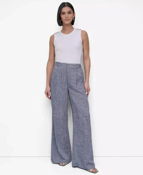 DKNY Women's Light Blue Petite High Rise Wide-Leg Pants | DKNY In Lebanon