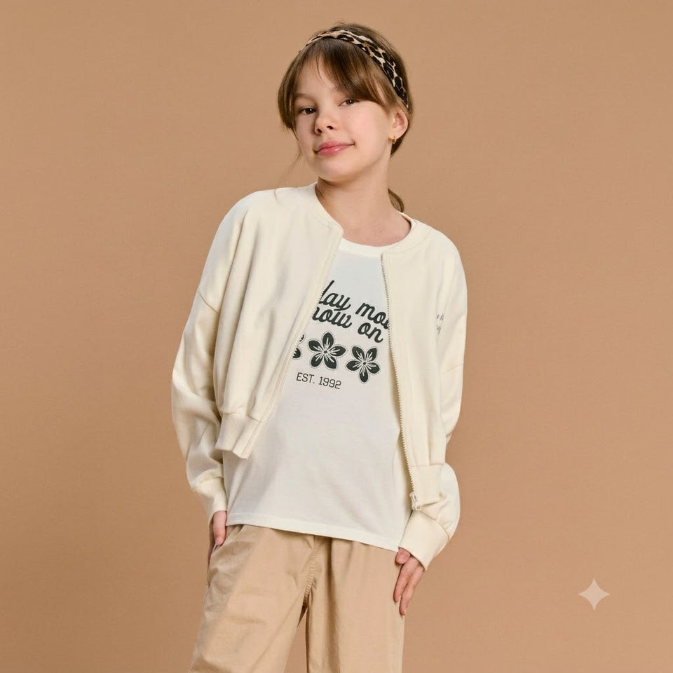 Sinsay Girl's White Floral Printed Short Sleeve T-Shirt