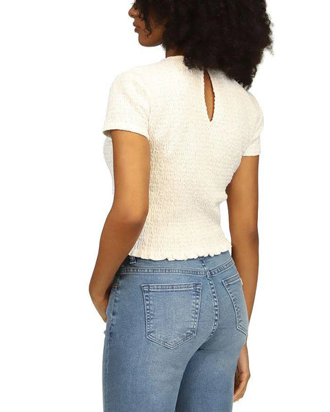 Michael Kors Women's White Crewneck Crinkle Smocked Blouse | Michael Kors In Lebanon