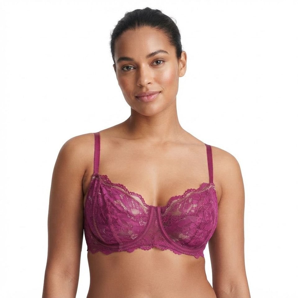 I Collection Women's Fuchsia Lace Underwire Adjustable Straps Bra