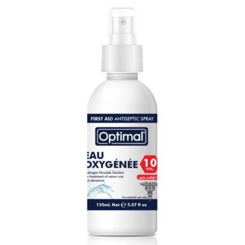 Optimal first aid antiseptic spray bottle on a white background