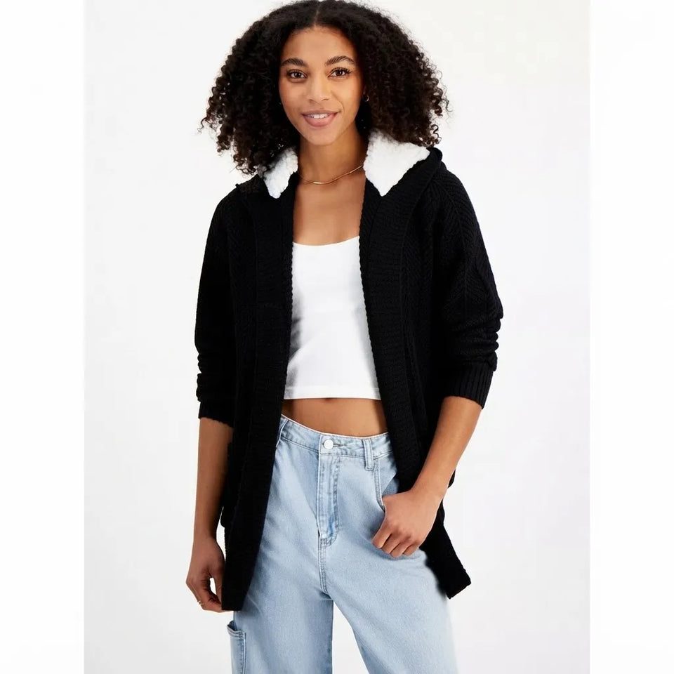 Madden Girl Women's Black Open-Front Long-Sleeve Cardigan