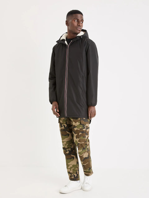 Celio Men's Black Fleece-Lined Hooded Parka Jacket | Celio In Lebanon