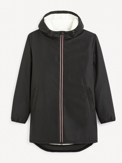 Celio Men's Black Fleece-Lined Hooded Parka Jacket | Celio In Lebanon
