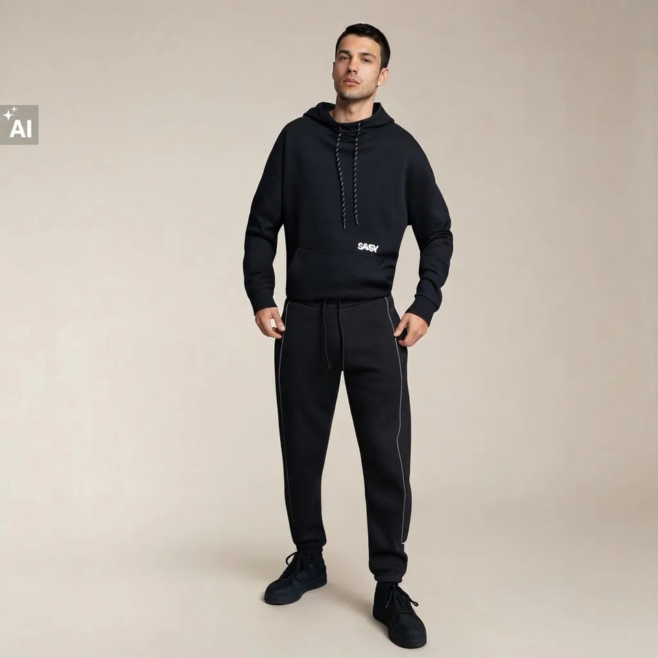 Sinsay Men's Black Piping Pull On with an Adjustable Drawstring Sweatpants